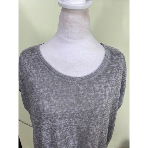 ii Sisters Gray Slub Knit Burn-out Sheer Front High Low Boxy Top Blouse Size M/L - Picture 2 of 9
